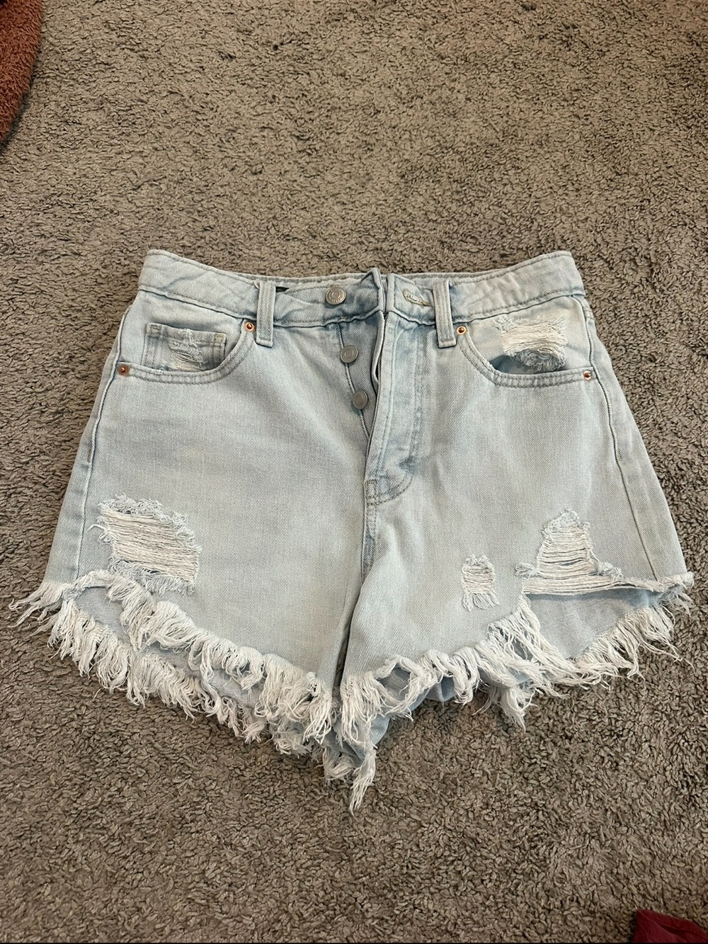 wild fable Light Blue Distressed Denim Button-Front Shorts